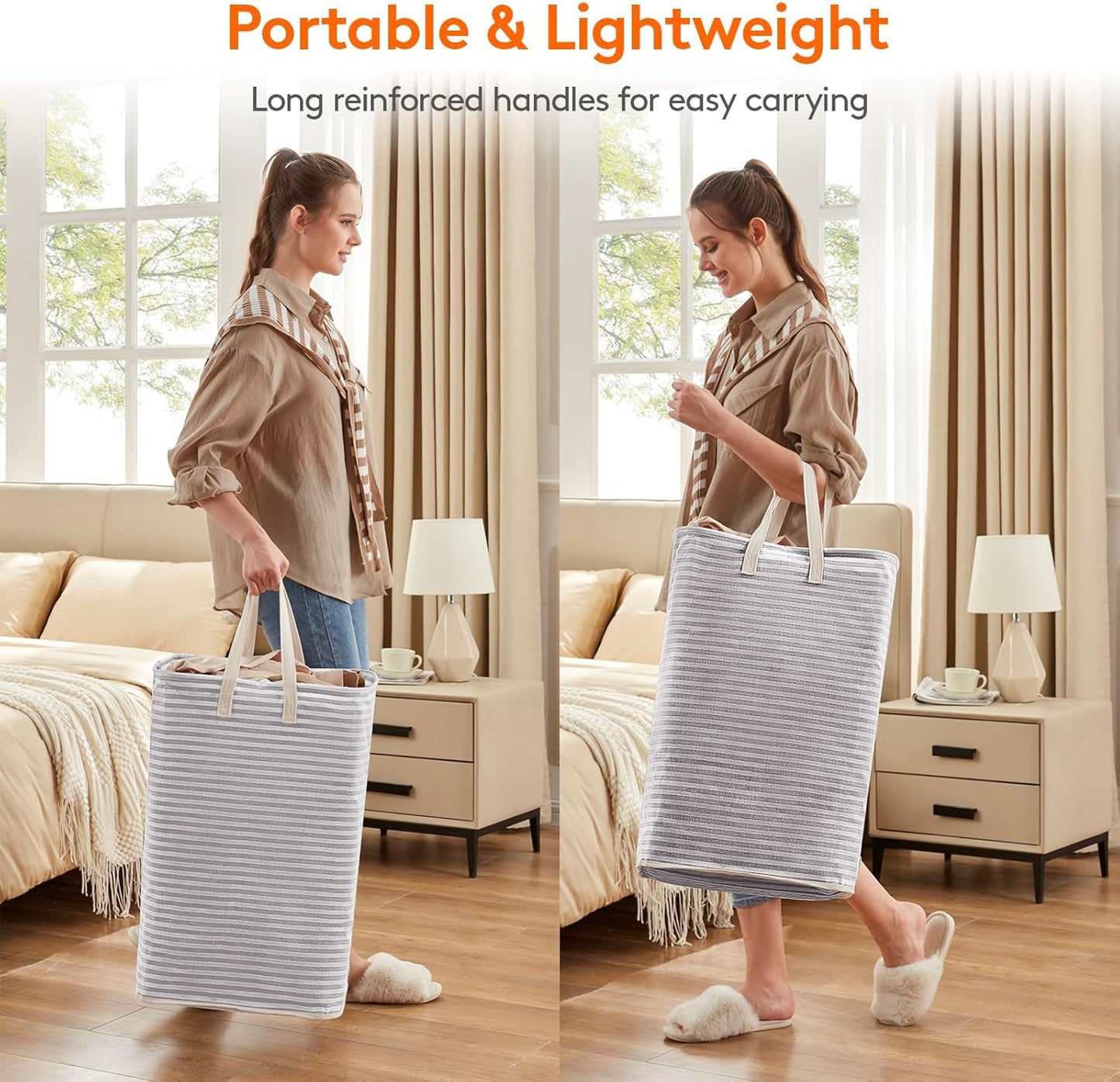 Laundry Hamper Large Collapsible Laundry Basket, Freestanding Waterproof Clothes Hamper Storage with Easy Carry Handles for Clothes in Bedroom Bathroom College Dorm for Adults, Gray, 80L