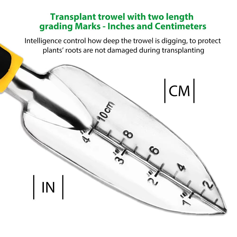 Garden Tool Set 4 Pack with Trowel, Cultivator Hand Rake, Transplant Trowel, Gardening Gloves for Weeding, Loosening Soil