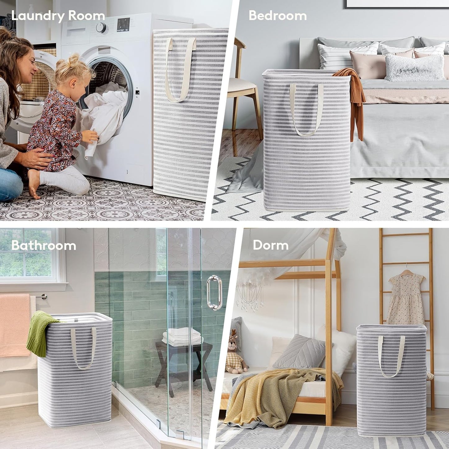 Laundry Hamper Large Collapsible Laundry Basket, Freestanding Waterproof Clothes Hamper Storage with Easy Carry Handles for Clothes in Bedroom Bathroom College Dorm for Adults, Gray, 80L