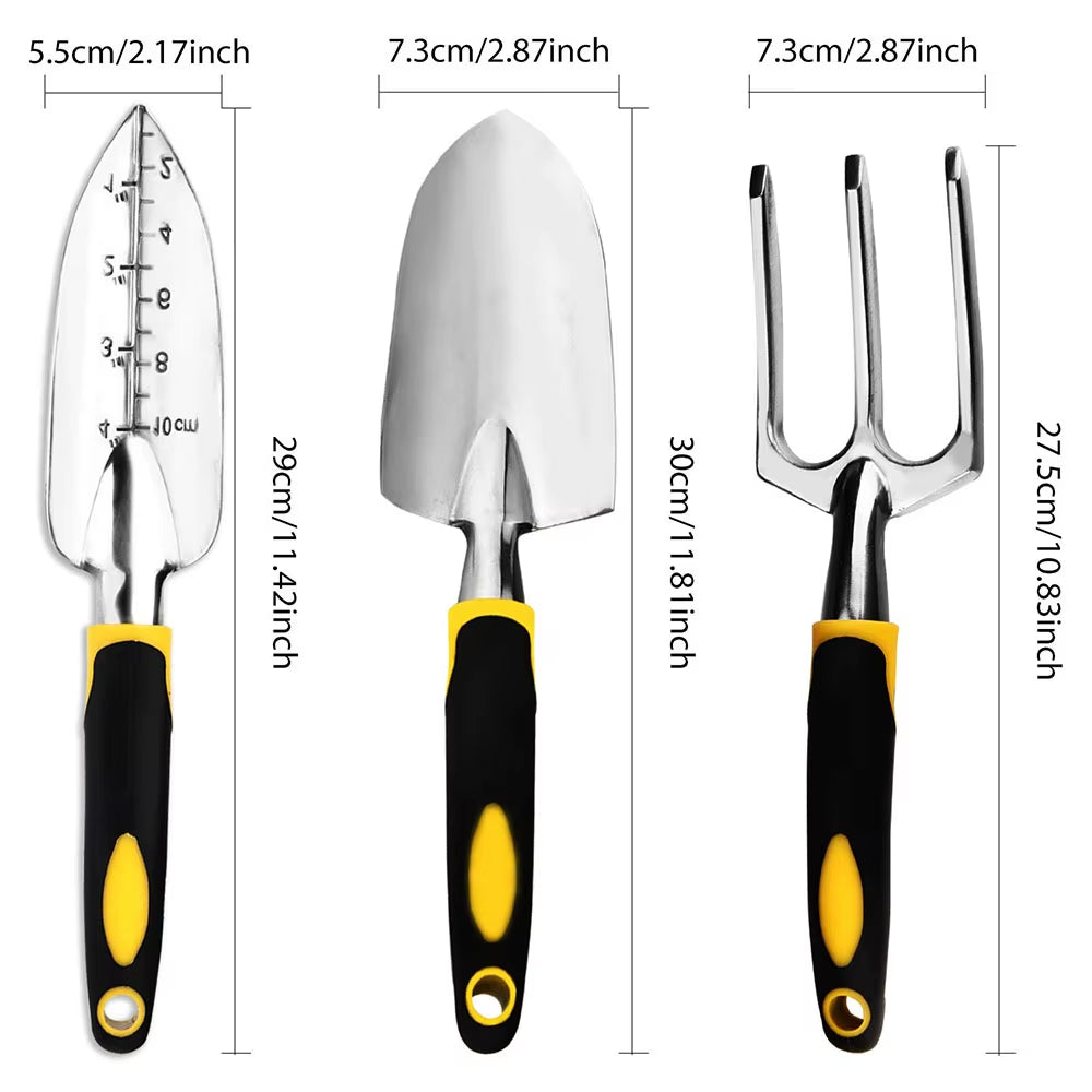 Garden Tool Set 4 Pack with Trowel, Cultivator Hand Rake, Transplant Trowel, Gardening Gloves for Weeding, Loosening Soil
