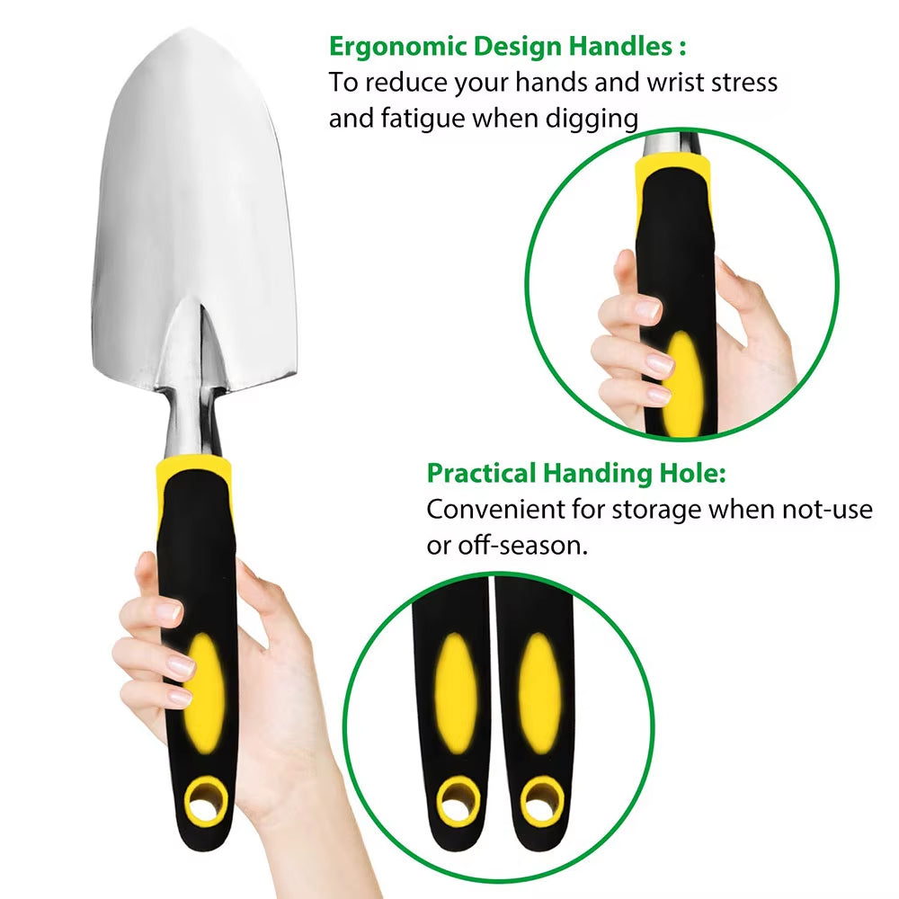 Garden Tool Set 4 Pack with Trowel, Cultivator Hand Rake, Transplant Trowel, Gardening Gloves for Weeding, Loosening Soil