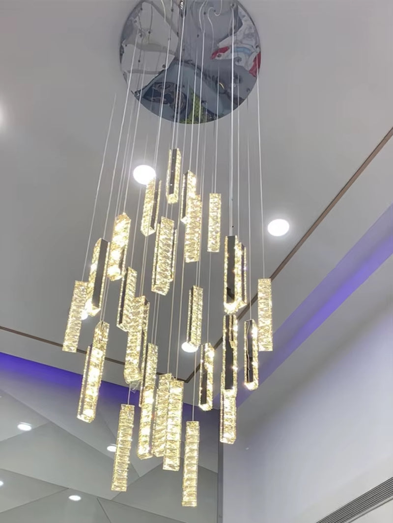 Modern Luxury Golden Silver LED Crystal Chandelier Nordic Duplex Building Spiral Staircase Chandelier Dining Room Art Chandelier