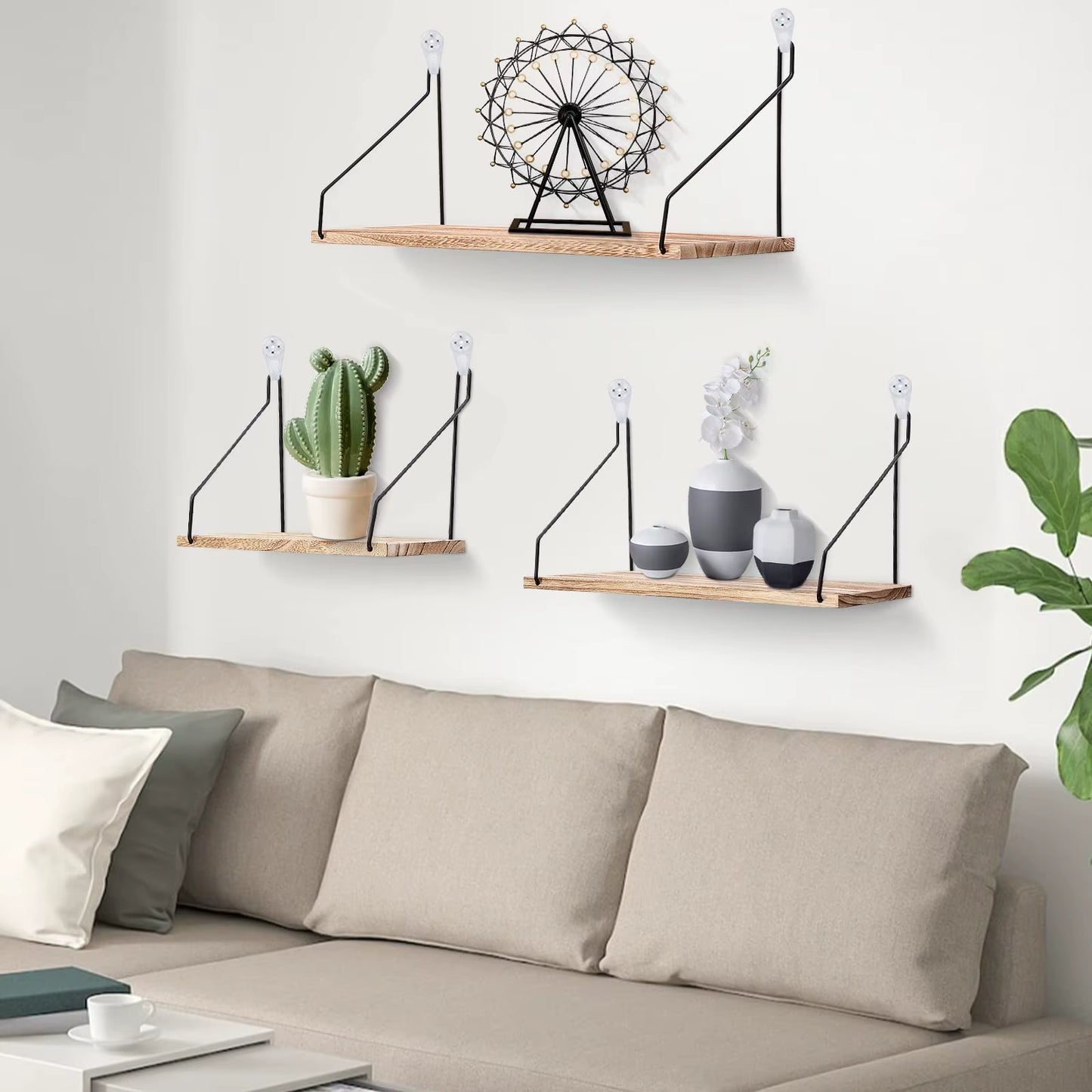 Floating Wall Shelves Rustic Wall Mounted Hanging Shelf Farmhouse Wall Bookshelf for Bathroom Kitchen Dining Living Room Wood Me