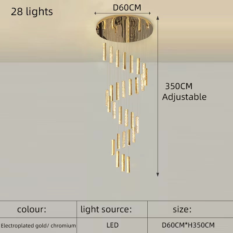 Modern Luxury Golden Silver LED Crystal Chandelier Nordic Duplex Building Spiral Staircase Chandelier Dining Room Art Chandelier
