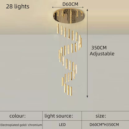 Modern Luxury Golden Silver LED Crystal Chandelier Nordic Duplex Building Spiral Staircase Chandelier Dining Room Art Chandelier