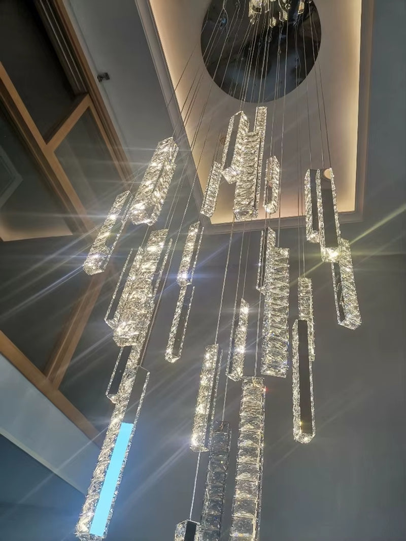 Modern Luxury Golden Silver LED Crystal Chandelier Nordic Duplex Building Spiral Staircase Chandelier Dining Room Art Chandelier