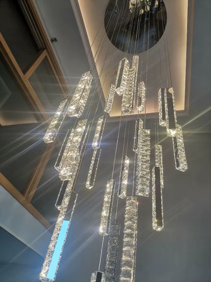Modern Luxury Golden Silver LED Crystal Chandelier Nordic Duplex Building Spiral Staircase Chandelier Dining Room Art Chandelier