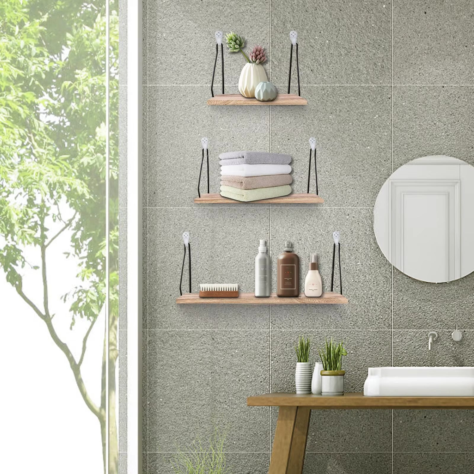 Floating Wall Shelves Rustic Wall Mounted Hanging Shelf Farmhouse Wall Bookshelf for Bathroom Kitchen Dining Living Room Wood Me
