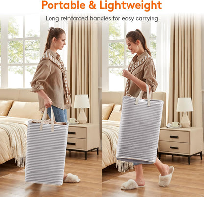 Laundry Hamper Large Collapsible Laundry Basket, Freestanding Waterproof Clothes Hamper Storage with Easy Carry Handles for Clothes in Bedroom Bathroom College Dorm for Adults, Gray, 80L