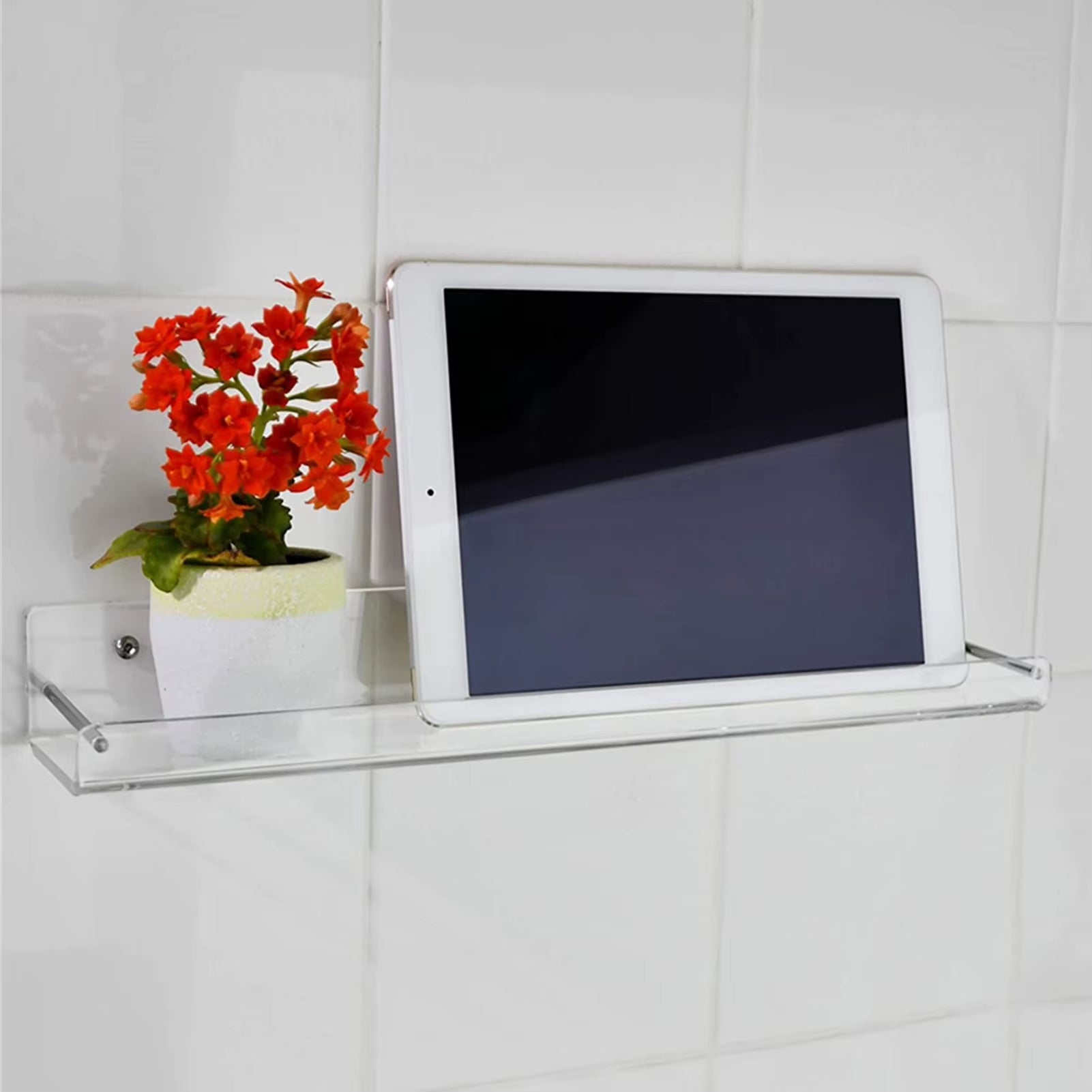 2Pcs Acrylic Floating Shelves Transparent Bathroom Wall Shelf Office Bookshelf for Bathroom Kitchen Bedroom
