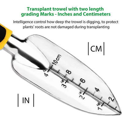 Garden Tool Set 4 Pack with Trowel, Cultivator Hand Rake, Transplant Trowel, Gardening Gloves for Weeding, Loosening Soil