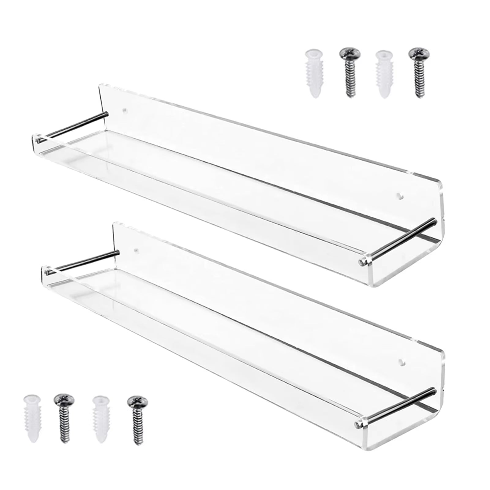 2Pcs Acrylic Floating Shelves Transparent Bathroom Wall Shelf Office Bookshelf for Bathroom Kitchen Bedroom