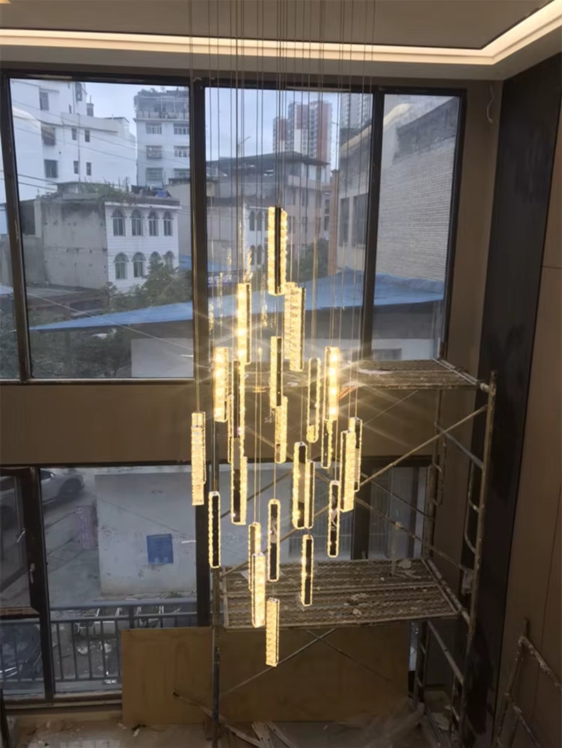 Modern Luxury Golden Silver LED Crystal Chandelier Nordic Duplex Building Spiral Staircase Chandelier Dining Room Art Chandelier