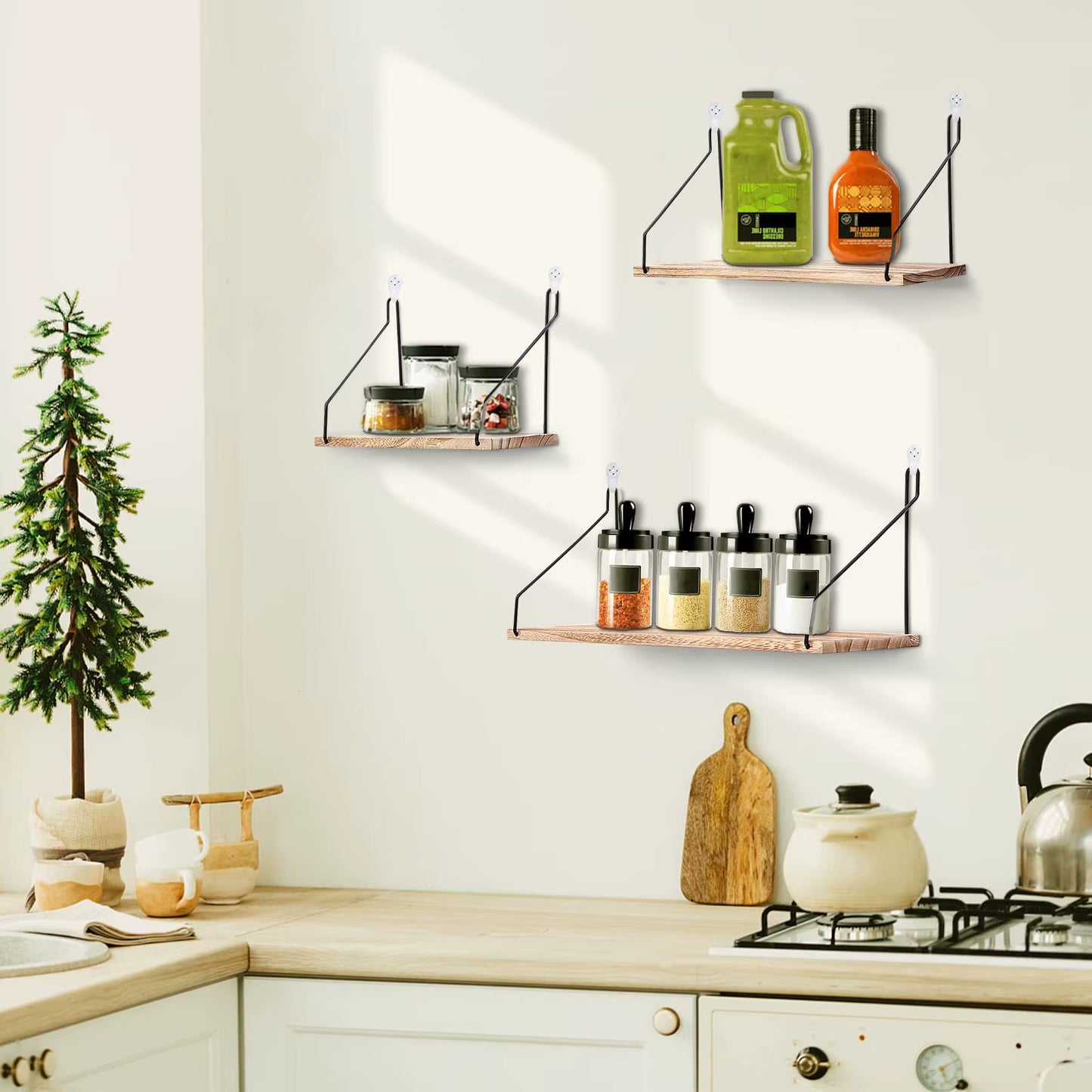 Floating Wall Shelves Rustic Wall Mounted Hanging Shelf Farmhouse Wall Bookshelf for Bathroom Kitchen Dining Living Room Wood Me