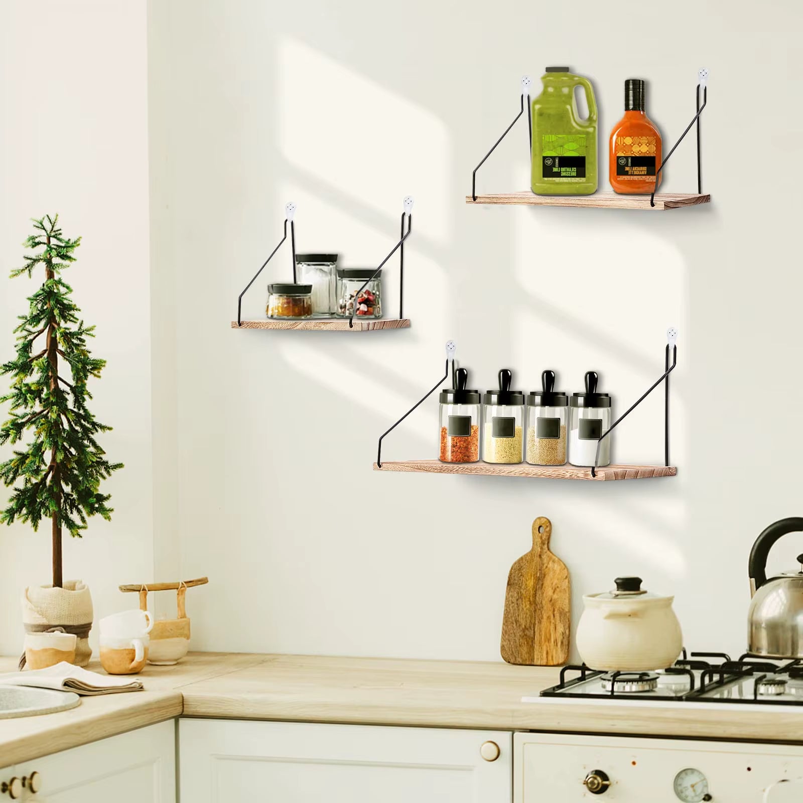 Floating Wall Shelves Rustic Wall Mounted Hanging Shelf Farmhouse Wall Bookshelf for Bathroom Kitchen Dining Living Room Wood Me