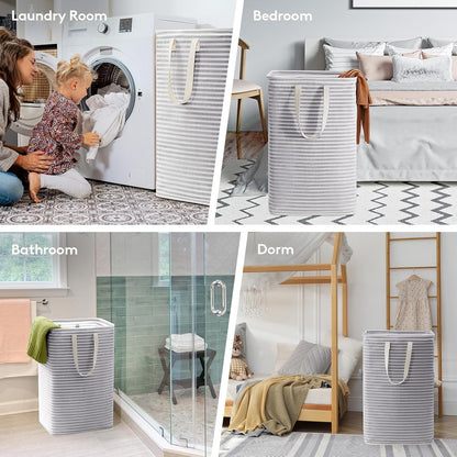 Laundry Hamper Large Collapsible Laundry Basket, Freestanding Waterproof Clothes Hamper Storage with Easy Carry Handles for Clothes in Bedroom Bathroom College Dorm for Adults, Gray, 80L