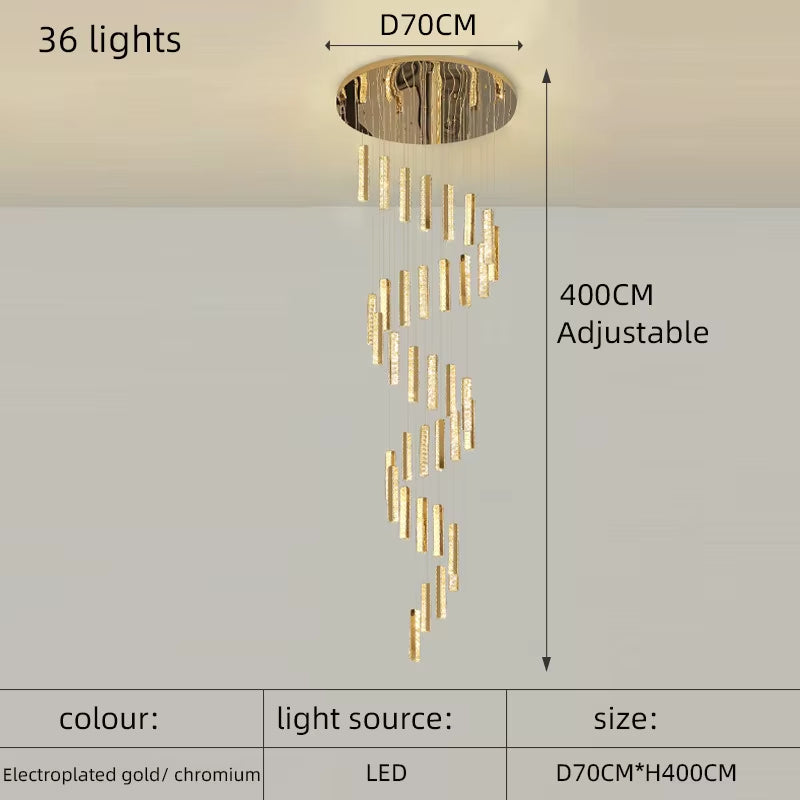 Modern Luxury Golden Silver LED Crystal Chandelier Nordic Duplex Building Spiral Staircase Chandelier Dining Room Art Chandelier