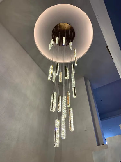 Modern Luxury Golden Silver LED Crystal Chandelier Nordic Duplex Building Spiral Staircase Chandelier Dining Room Art Chandelier