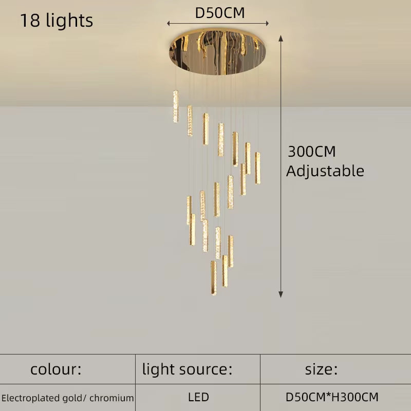 Modern Luxury Golden Silver LED Crystal Chandelier Nordic Duplex Building Spiral Staircase Chandelier Dining Room Art Chandelier