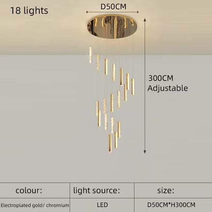 Modern Luxury Golden Silver LED Crystal Chandelier Nordic Duplex Building Spiral Staircase Chandelier Dining Room Art Chandelier
