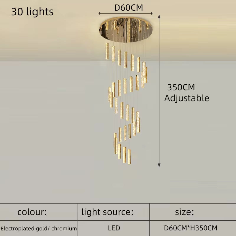 Modern Luxury Golden Silver LED Crystal Chandelier Nordic Duplex Building Spiral Staircase Chandelier Dining Room Art Chandelier