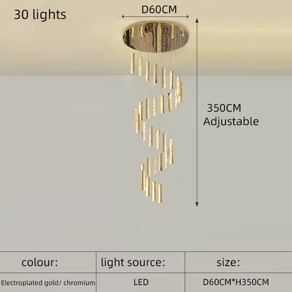 Modern Luxury Golden Silver LED Crystal Chandelier Nordic Duplex Building Spiral Staircase Chandelier Dining Room Art Chandelier