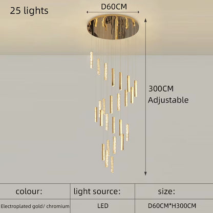 Modern Luxury Golden Silver LED Crystal Chandelier Nordic Duplex Building Spiral Staircase Chandelier Dining Room Art Chandelier