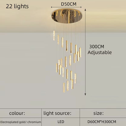 Modern Luxury Golden Silver LED Crystal Chandelier Nordic Duplex Building Spiral Staircase Chandelier Dining Room Art Chandelier