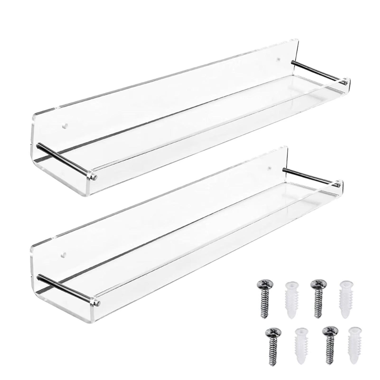 2Pcs Acrylic Floating Shelves Transparent Bathroom Wall Shelf Office Bookshelf for Bathroom Kitchen Bedroom